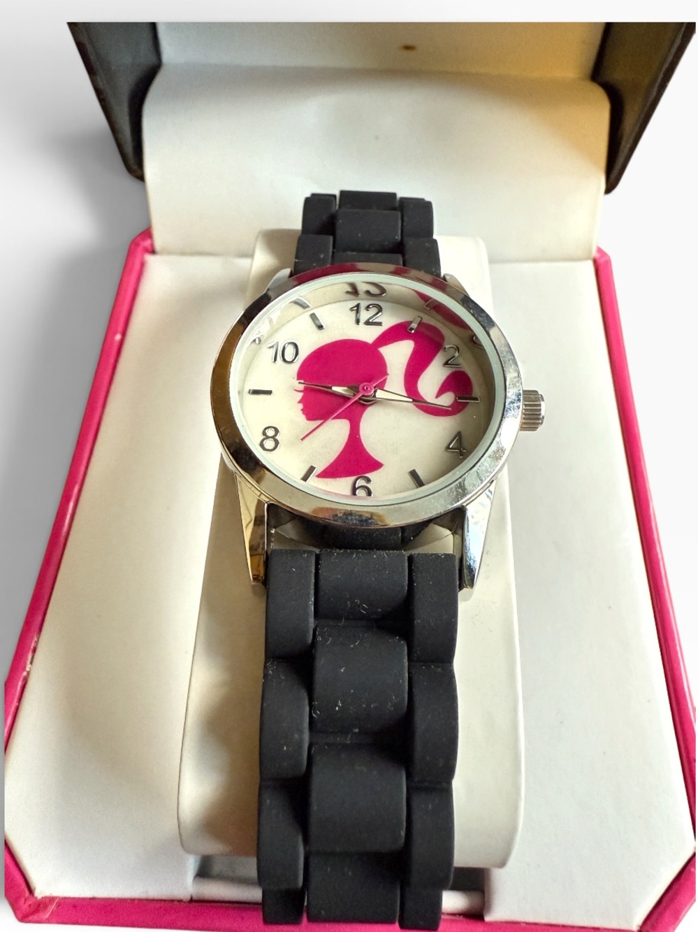 Barbie Pink Silhouette Black Band Watch NIB - Picture 4 of 9